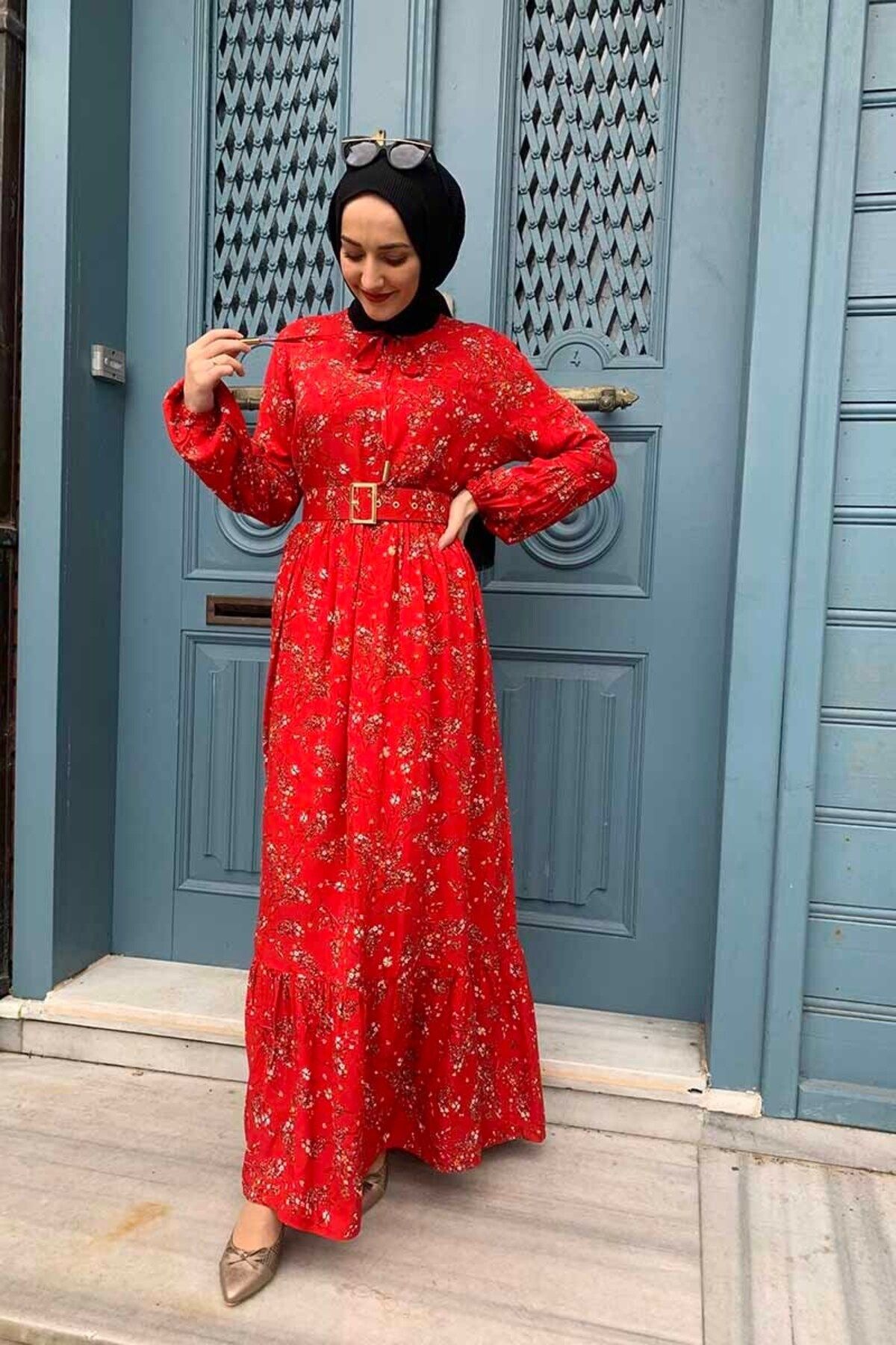 COXO Fashion`S Moda Çizgi Hijab Dress