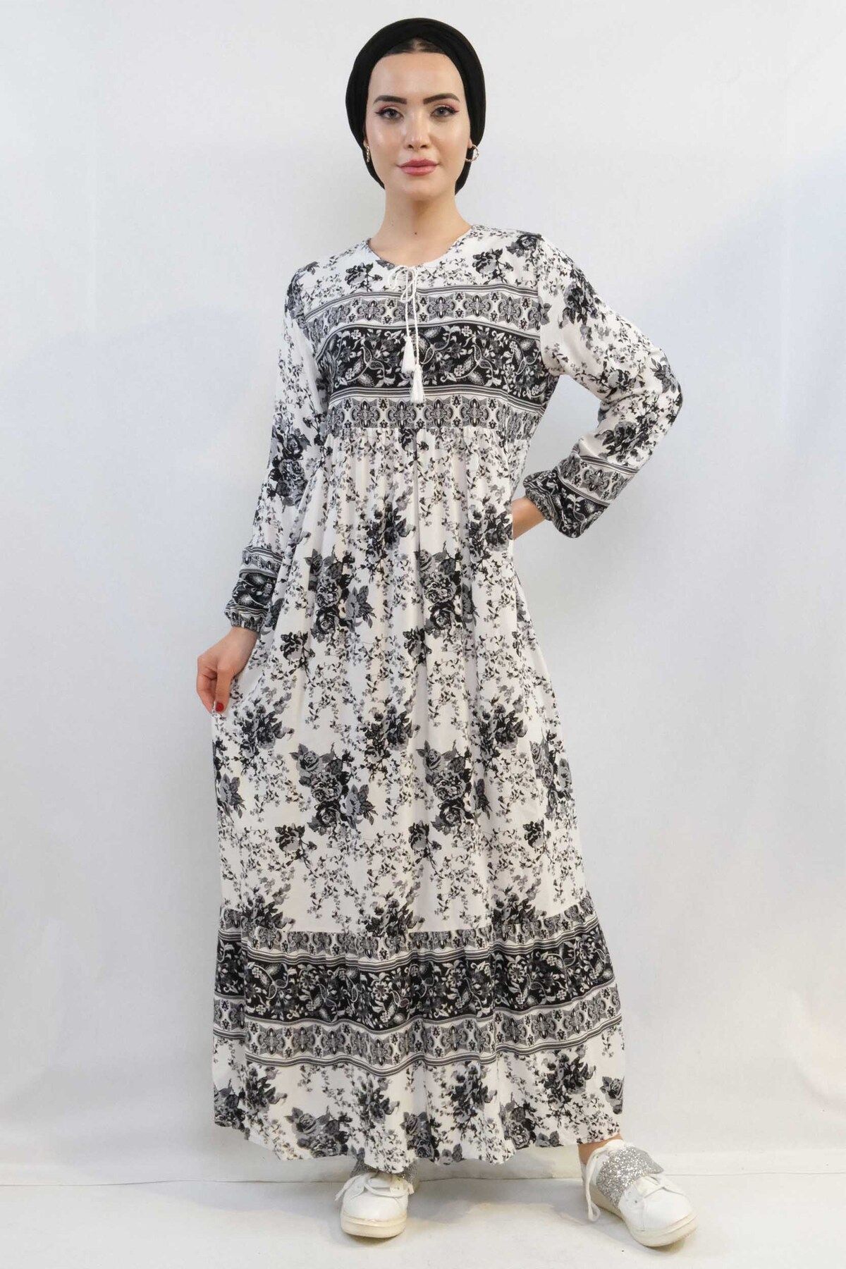 COXO Fashion`S Moda Çizgi Ethnic Pattern Dress Black