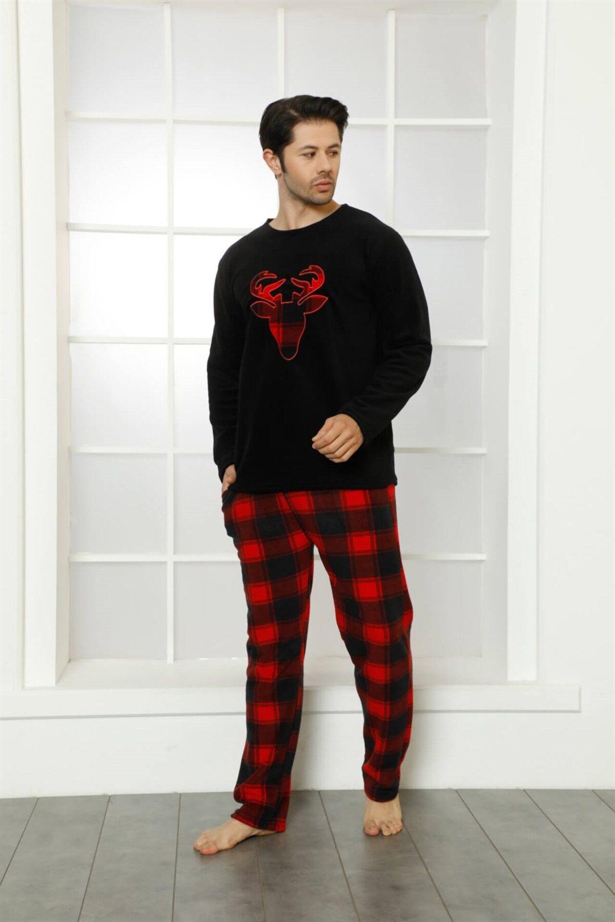 COXO Fashion`S Moda Çizgi WelSoft Polar Men's Pajama Set 6798
