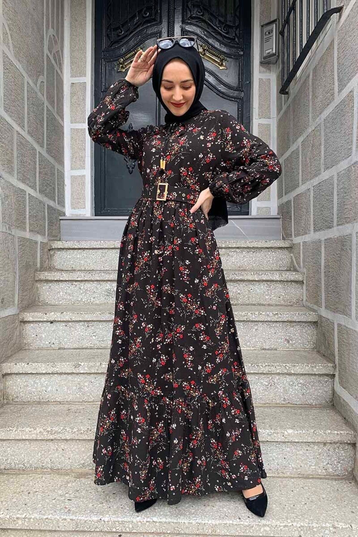 COXO Fashion`S Moda Çizgi Hijab Dress