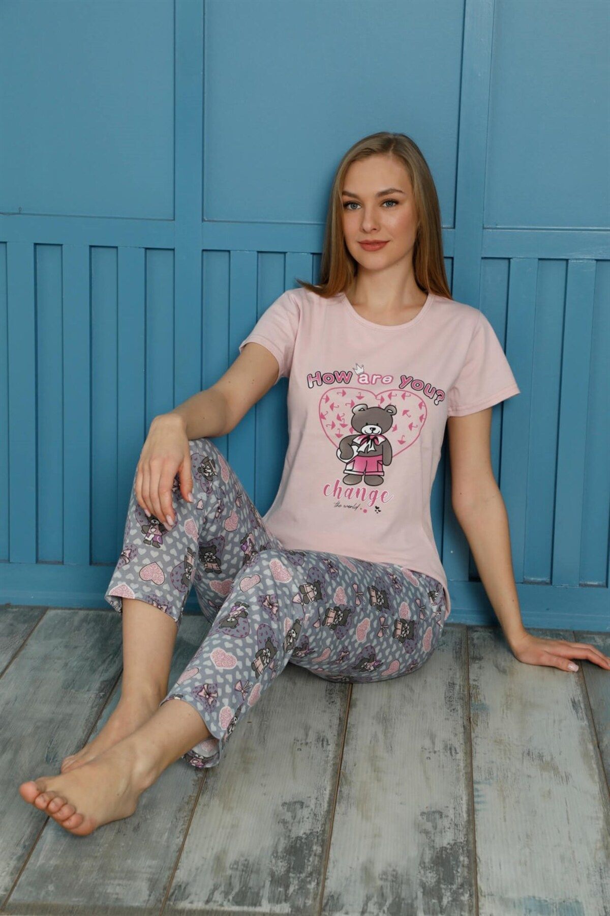 COXO Fashion`S Moda Çizgi Women's Cotton Pajama Set 20502P