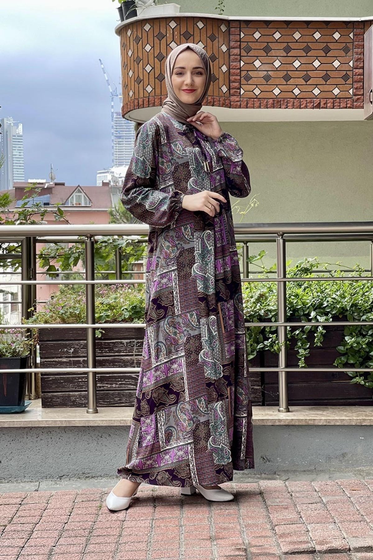 COXO Fashion`S Moda Çizgi Hijab Dress