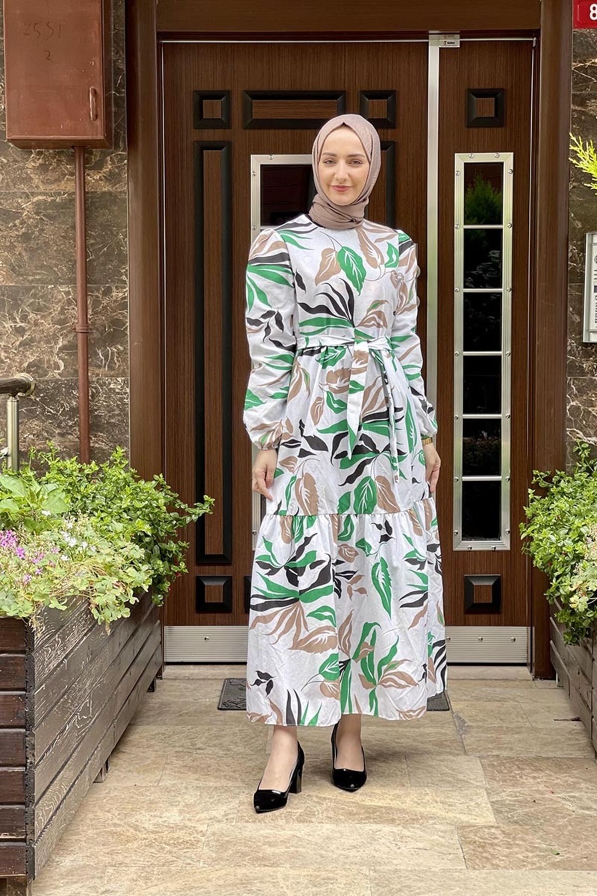 COXO Fashion`S Moda Çizgi Hijab Dress