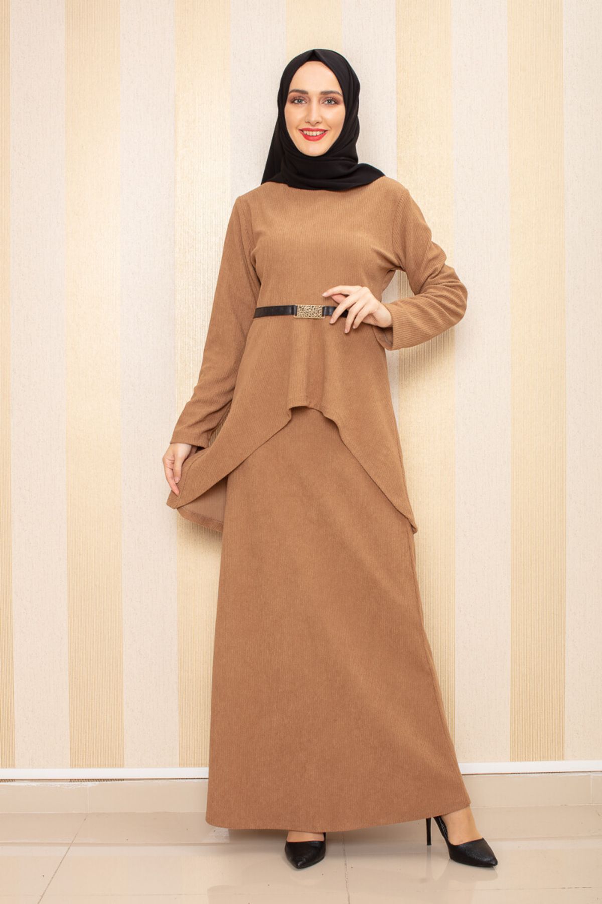 COXO Fashion`S Moda Çizgi Hijab Suit