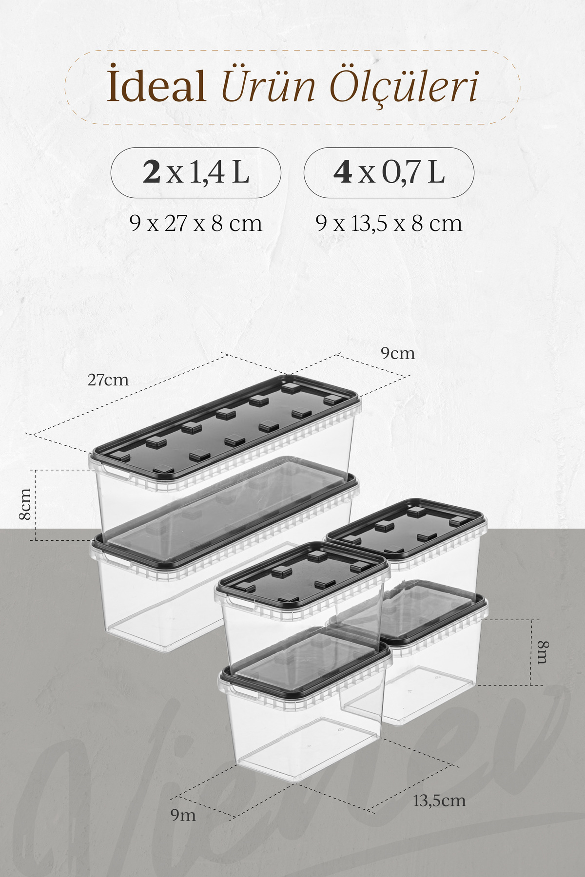 Vienev-6-Pack Clear Anthracite Block Refrigerator and Deep Freezer Storage Container - 1.4 Lt/0.7 Lt 5