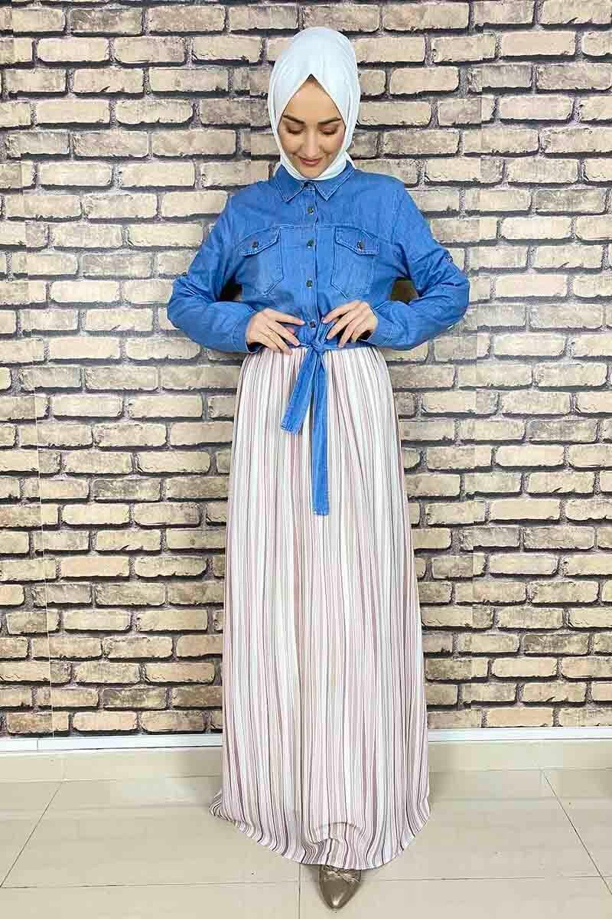 COXO Fashion`S Moda Çizgi Hijab Dress