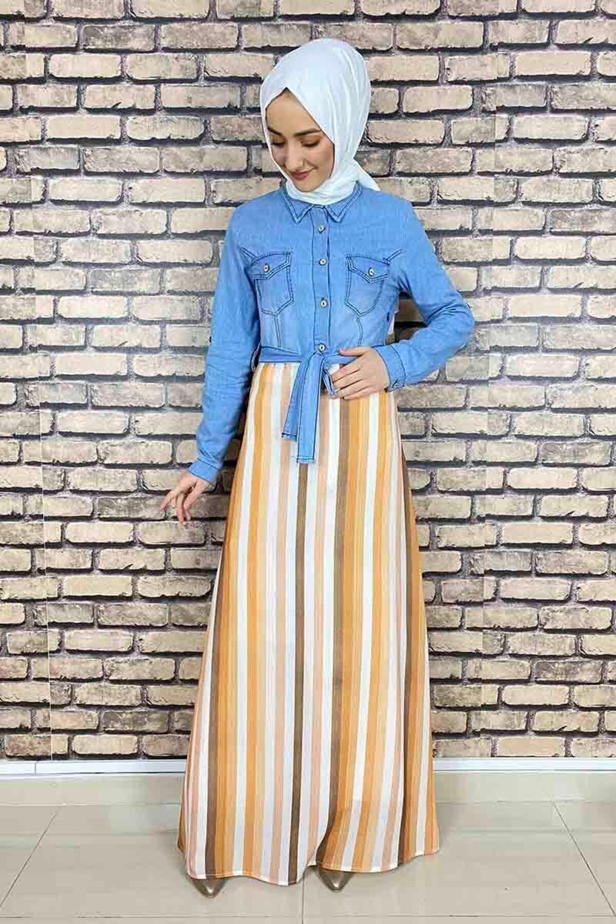 COXO Fashion`S Moda Çizgi Hijab Dress
