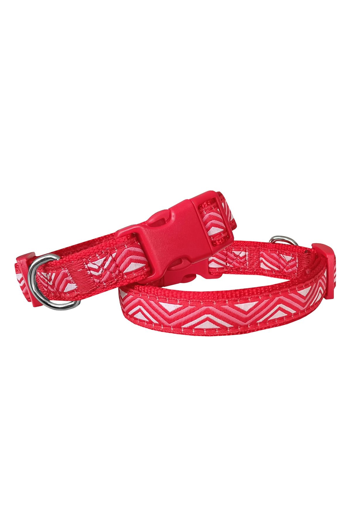 FAYMEM GLOBAL Dalga Desenli Dokuma Köpek Boyun Tasması 2 cm x 31-47 cm Kırmızı