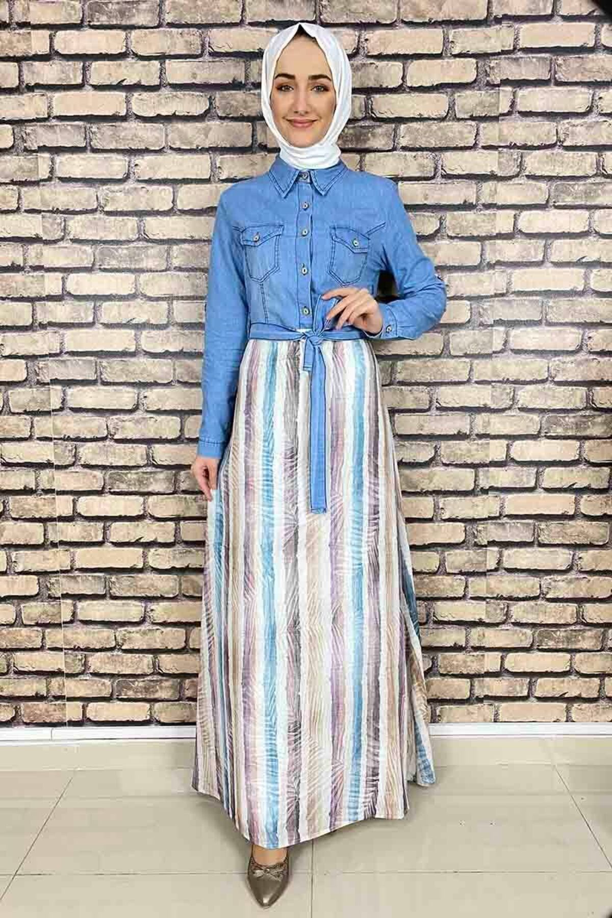 COXO Fashion`S Moda Çizgi Hijab Dress