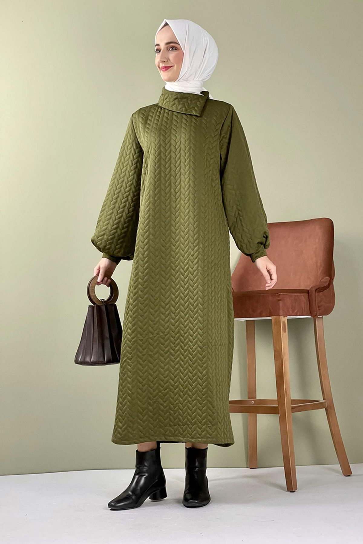 COXO Fashion`S Moda Çizgi Hijab Dress
