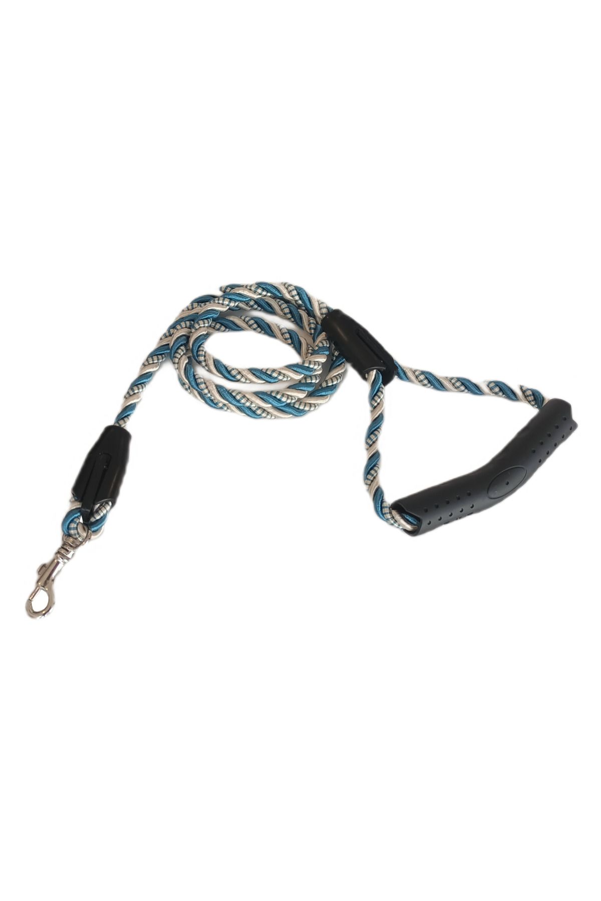 OEM Üçlü Sarmallı Köpek Gezdirme Halatı 1 cm-120 cm Mavi Beyaz