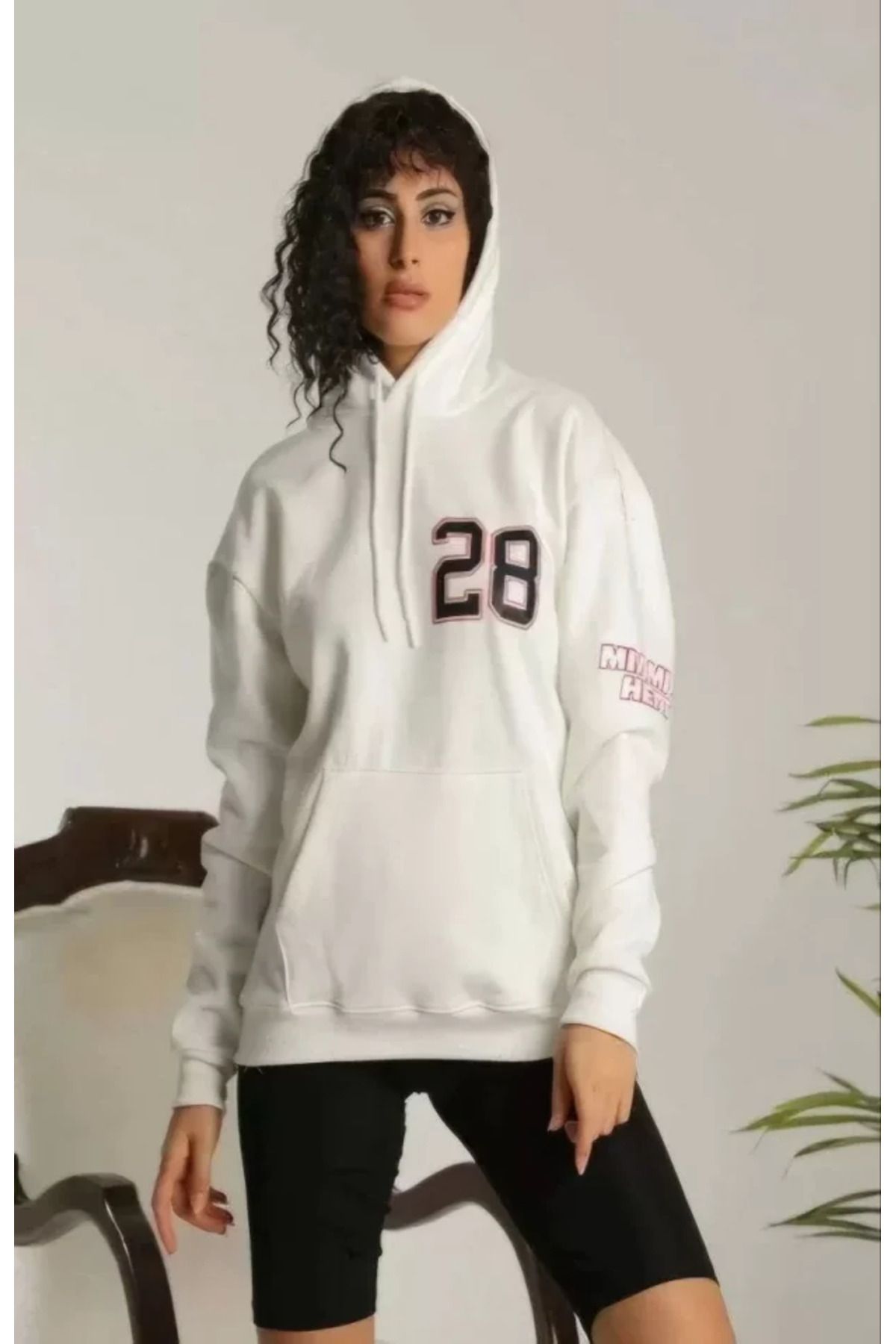 Albayrak Unisex Kapşonlu Baskılı Sweetshirt - Beyaz