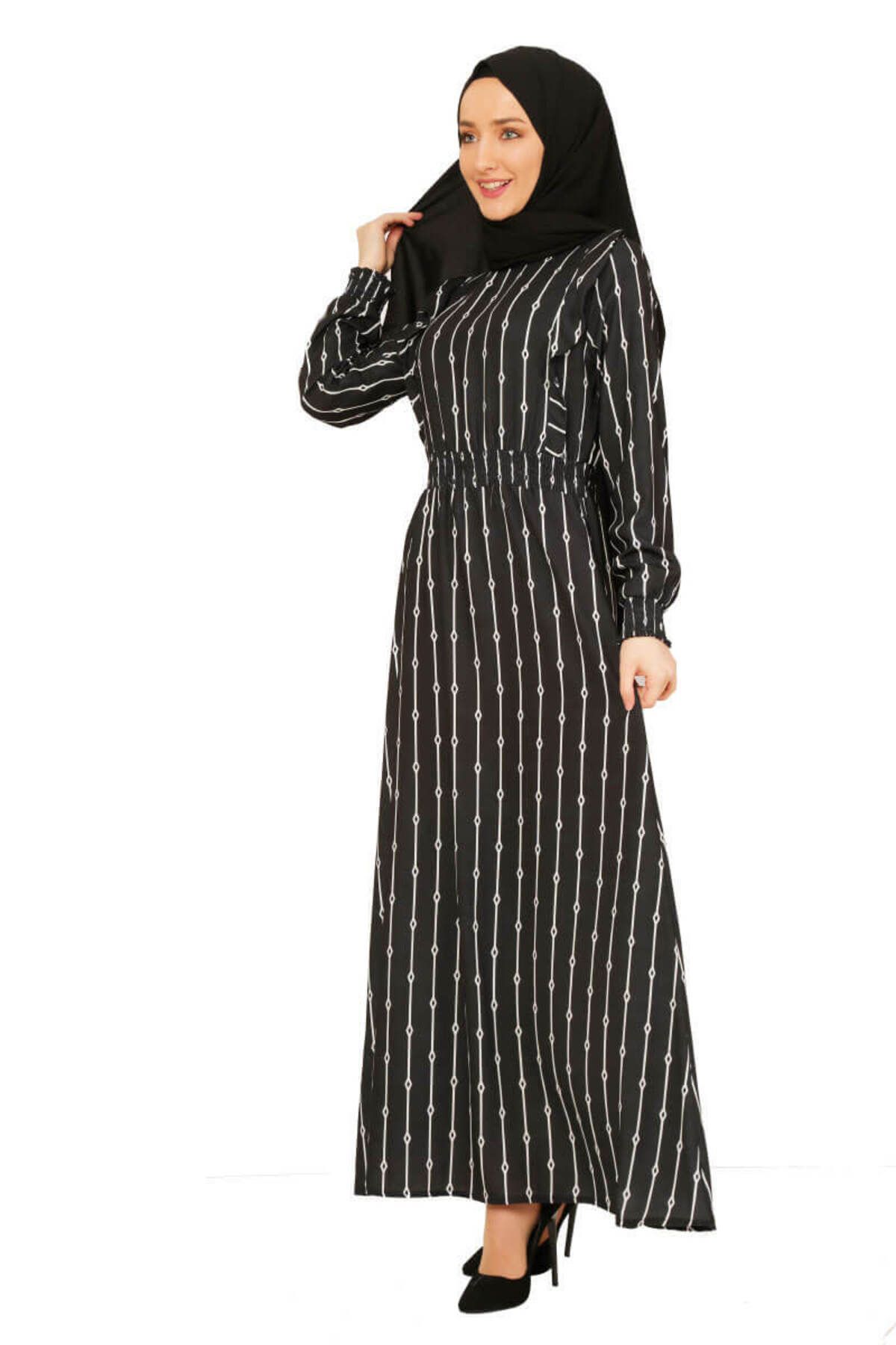 COXO Fashion`S Moda Çizgi Hijab Dress