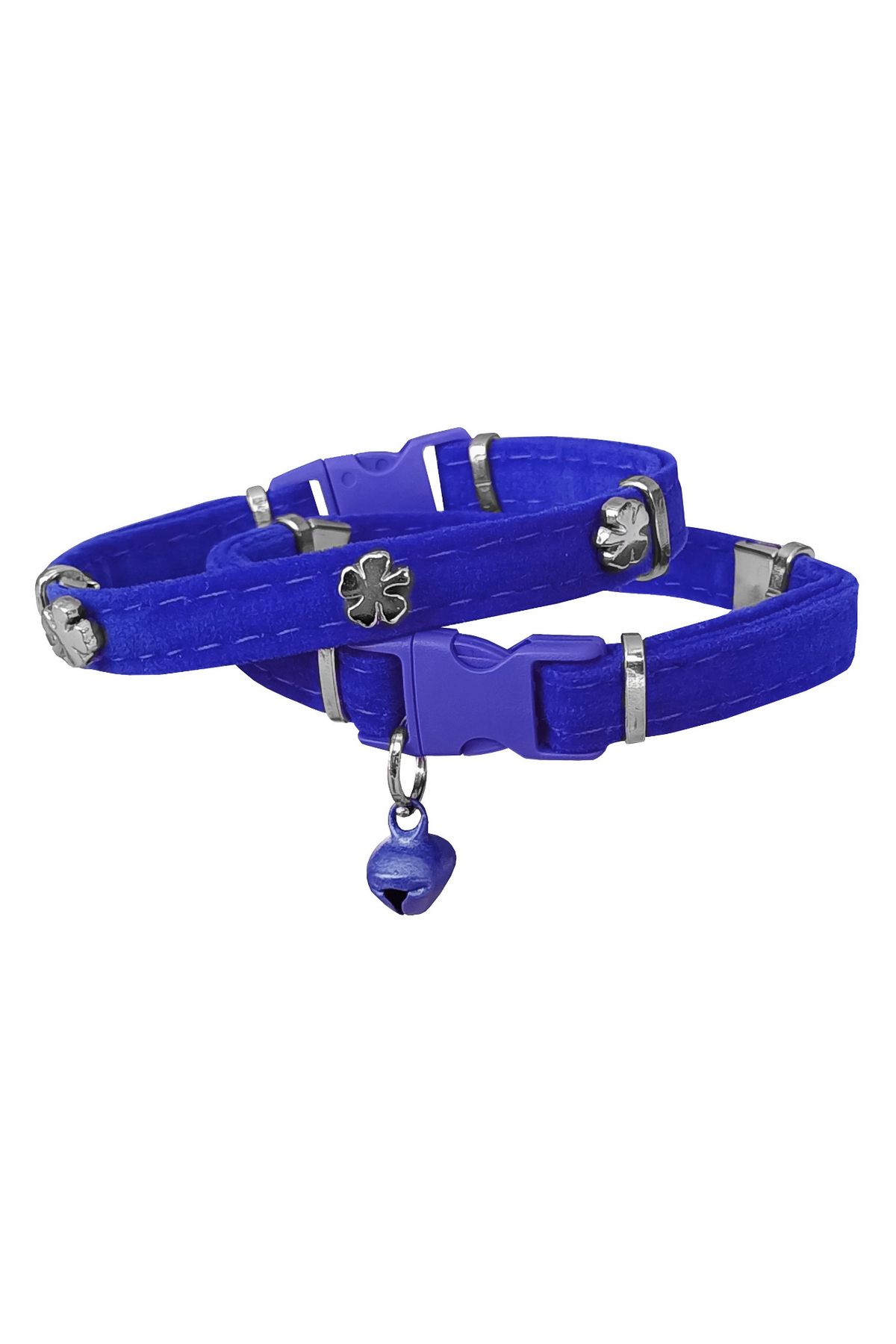 OEM Kadife Kedi Boyun Tasması Yoncalı 20-32 cm Mavi