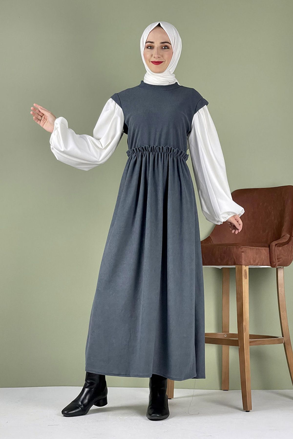COXO Fashion`S Moda Çizgi Hijab Dress