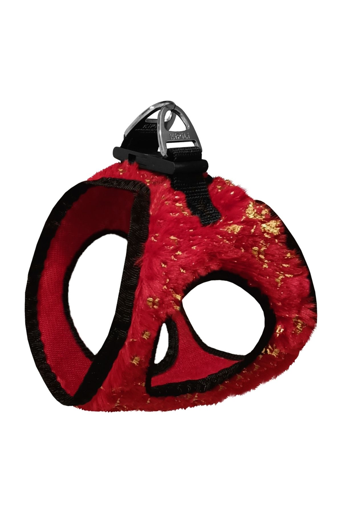 Angoravi Üç Kilitli Simli Peluş Kedi Köpek Göğüs Tasması 20-24 cm XXX-Small Kırmızı