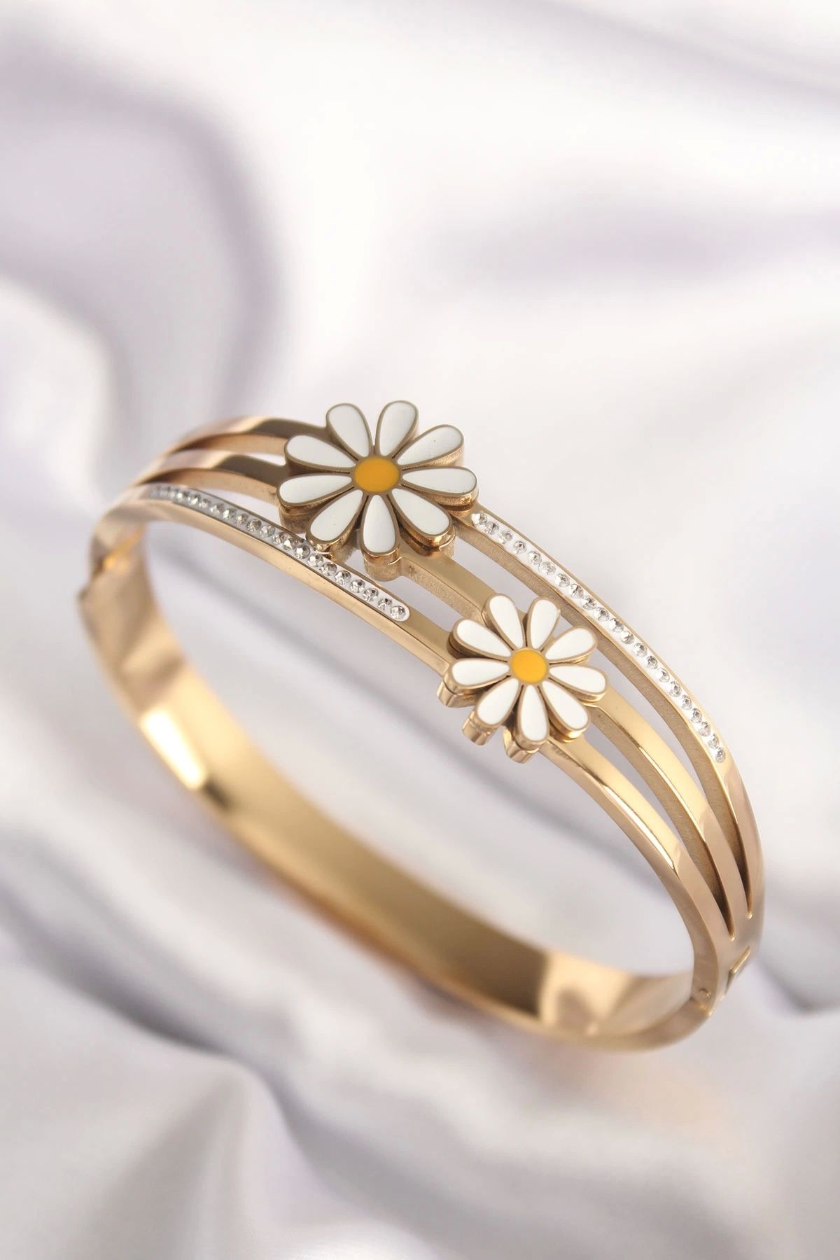 Clariss-316L Steel Gold Color Daisy Model Women's Handcuffs Bracelet 2