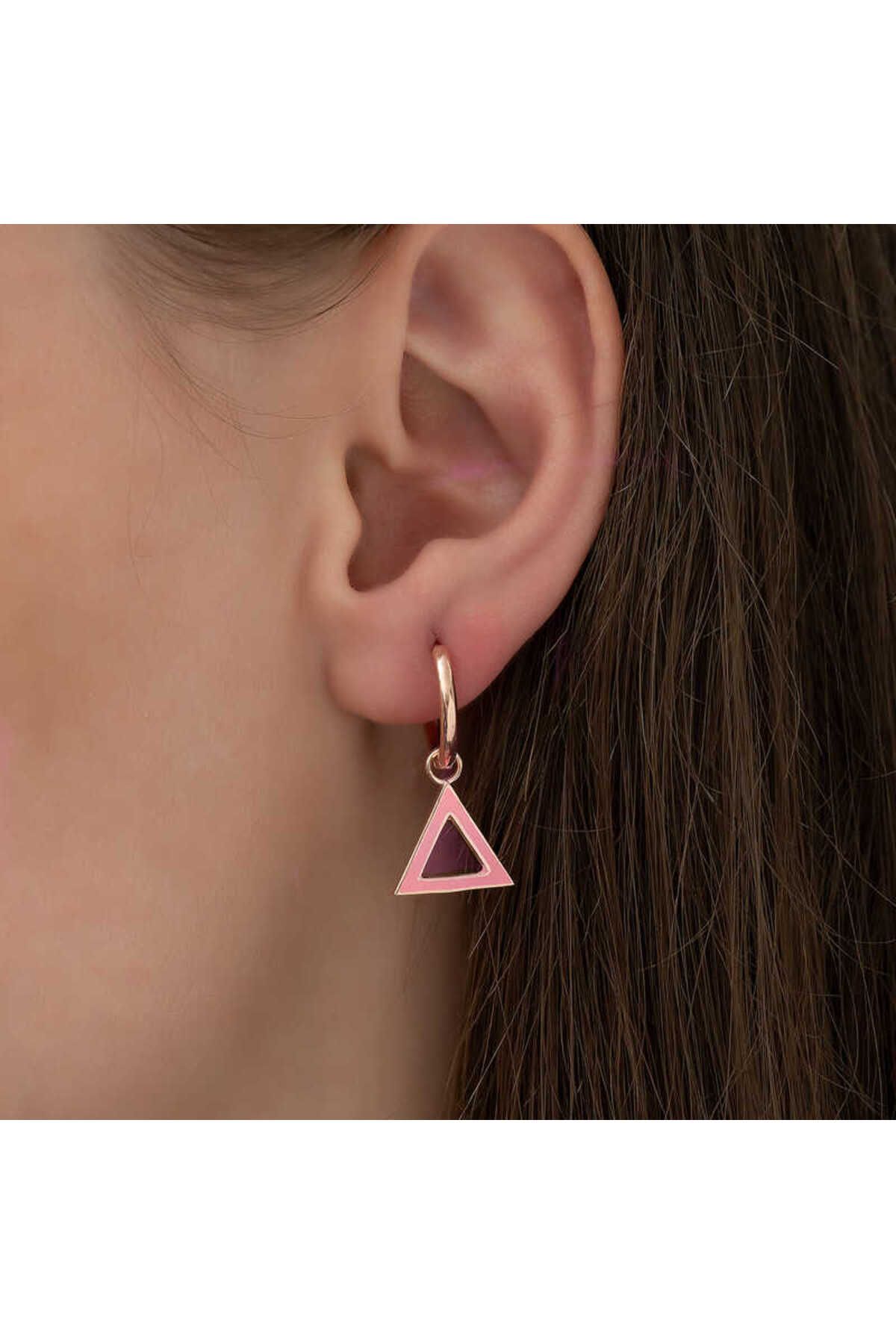 robotrend-Silver Phosphorescent Pink Triangle Earrings 2