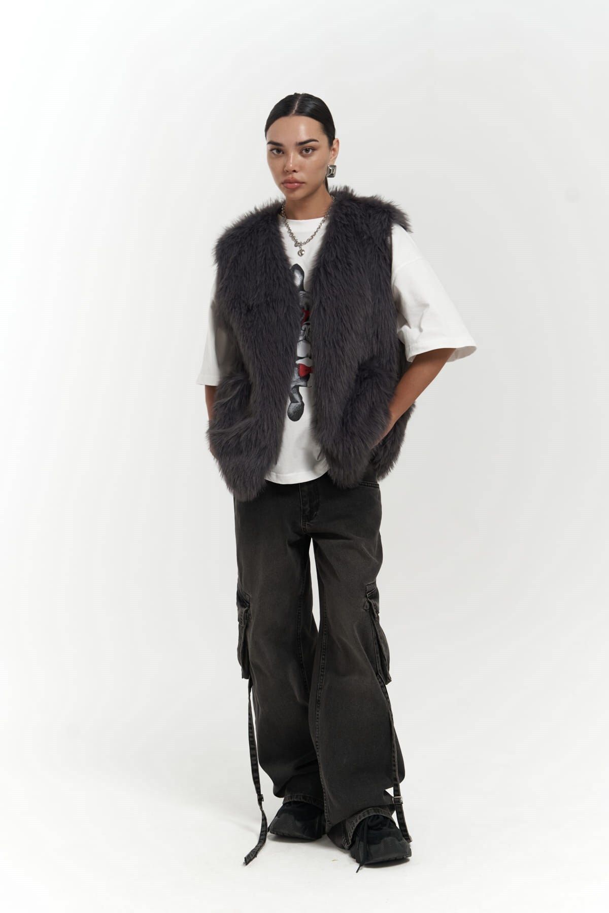 MAİ COLLECTİON-Plush Anthracite Vest 6