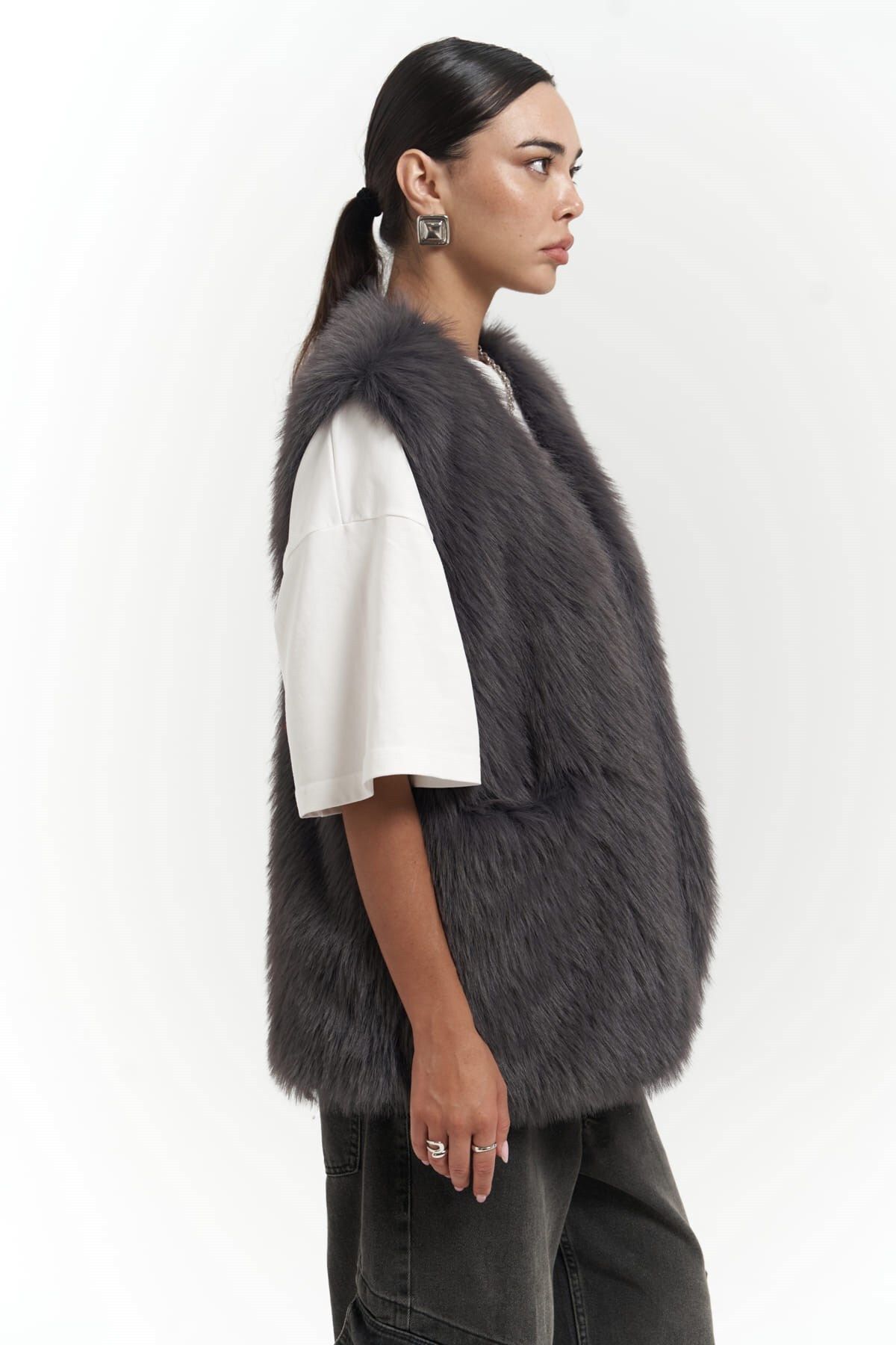 MAİ COLLECTİON-Plush Anthracite Vest 3