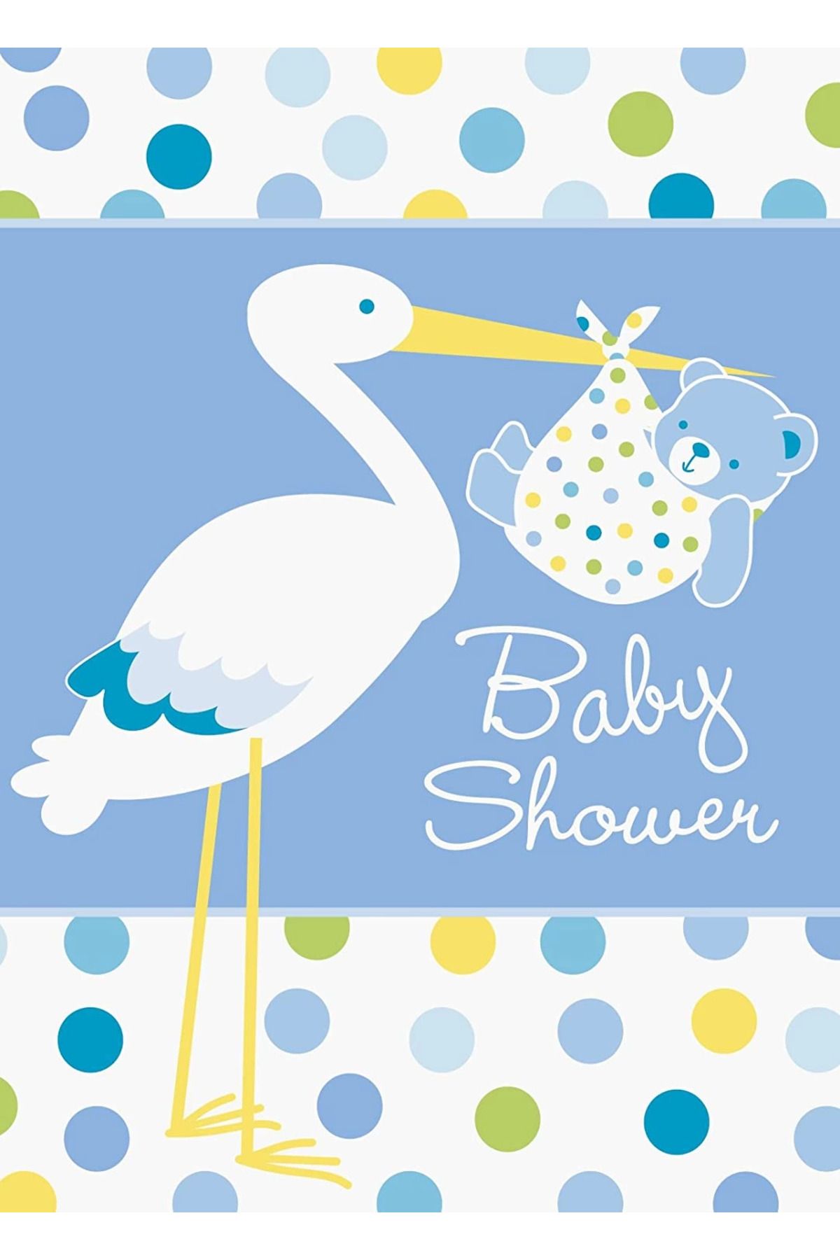 YNT İthalat Baby Boy Stork Temalı Mavi Renk Baby Shower Davetiye 8 Adet