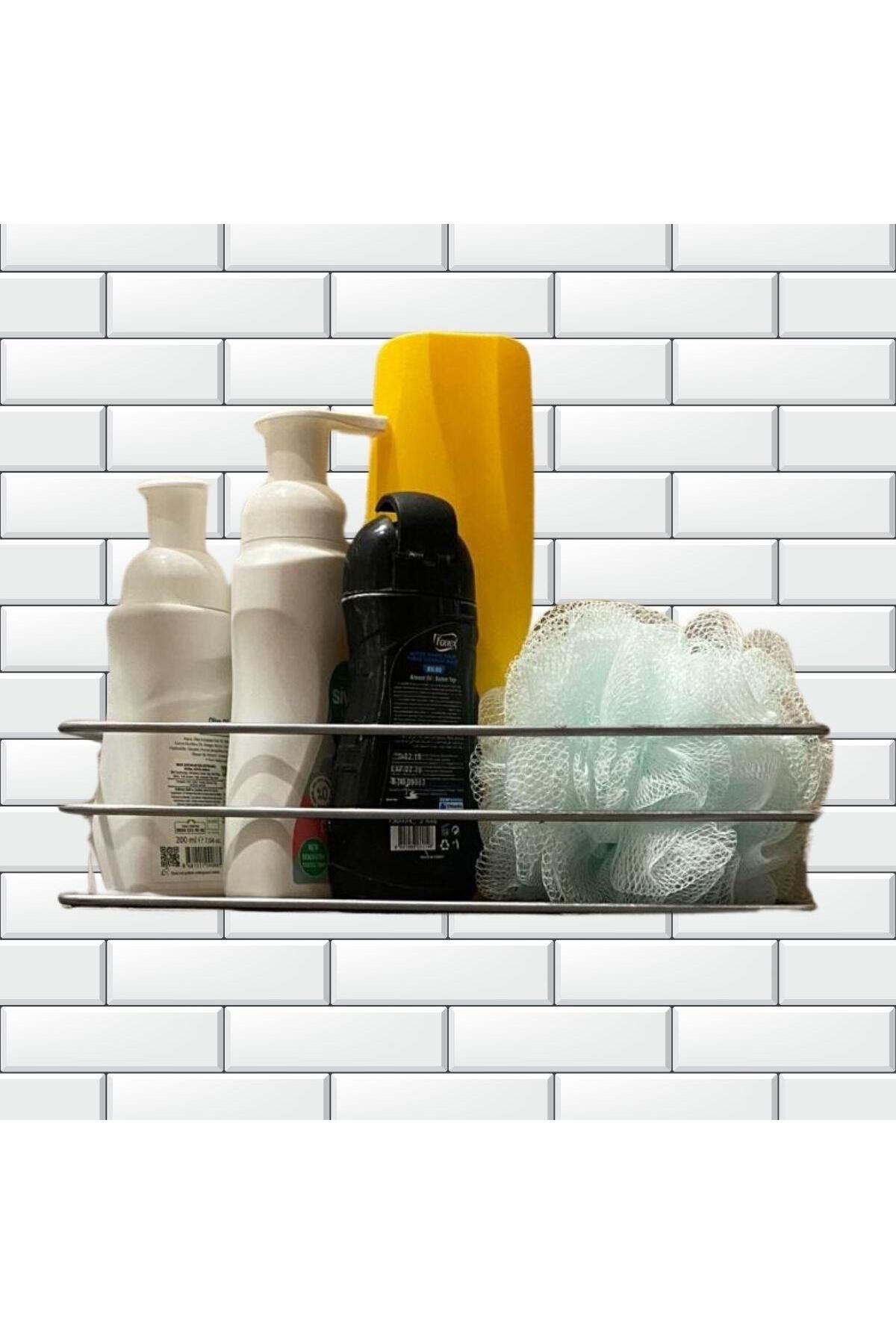 Go İthalat Kendiliğinden Yapışkanlı Krom Paslanmaz Metal Şampuanlık Banyo Düzenleyici Raf (4989)