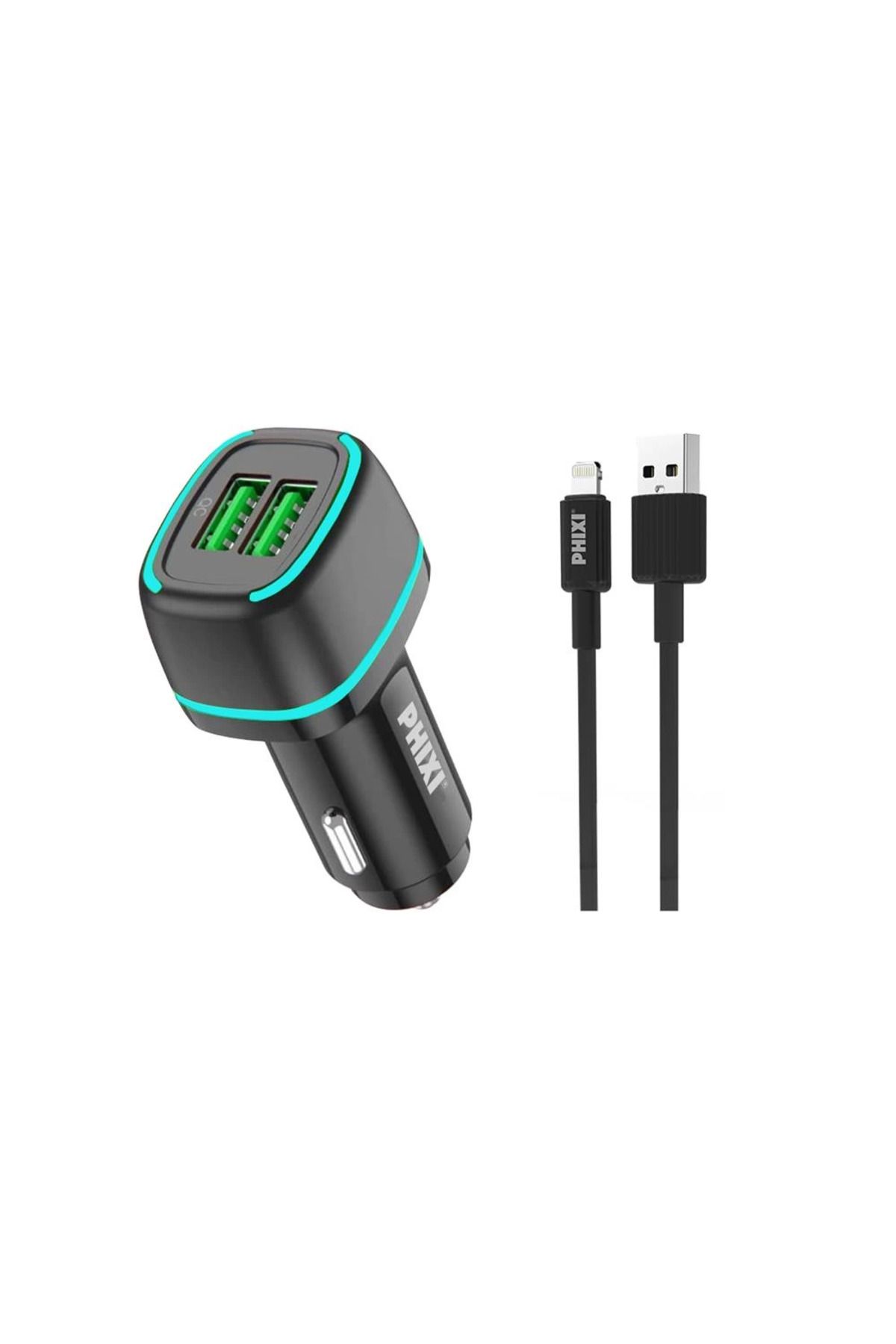 YNT İthalat Force Qcc571l Çift Çıkışlı Fast Lightning Usb Kablolu Araç Şarj Cihazı