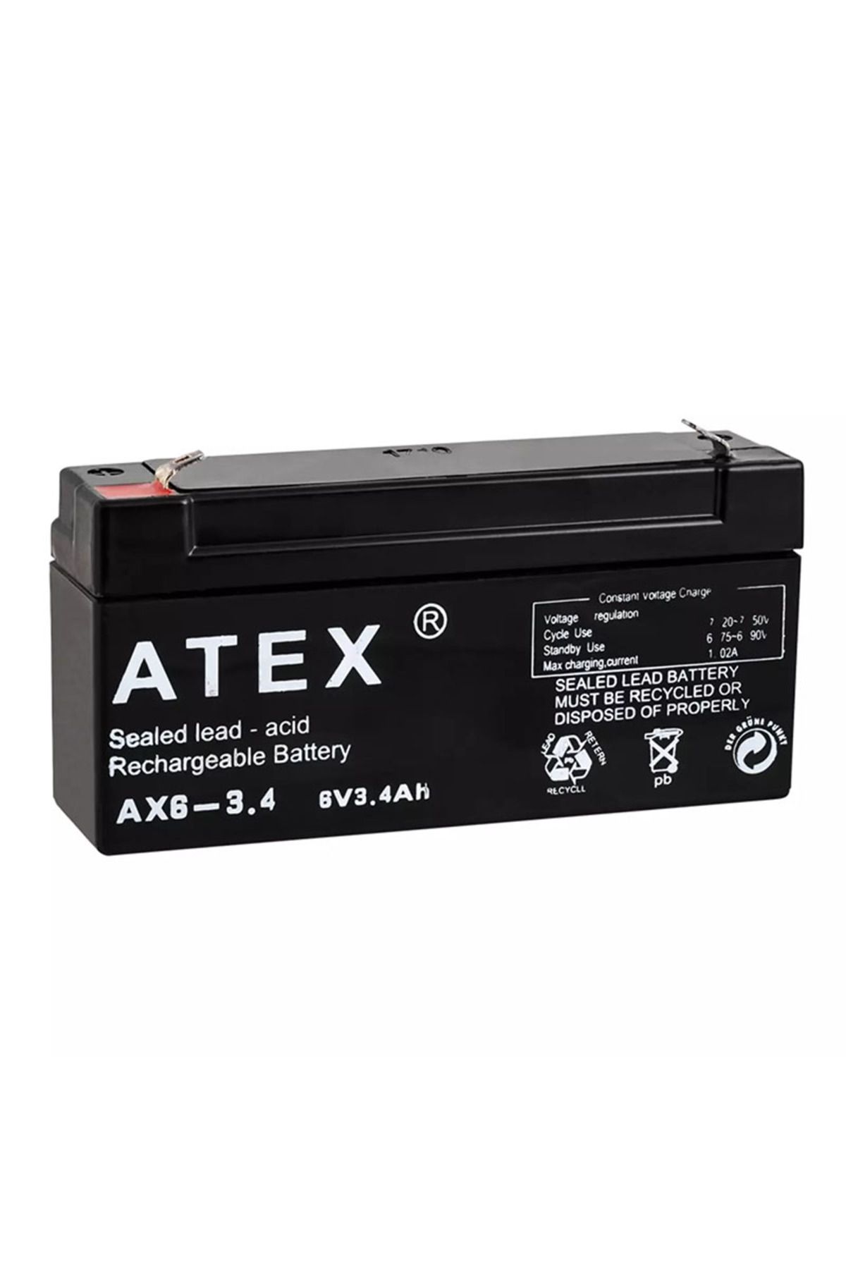 ALLTURCO ATEX AX6-3.4 6 VOLT - 3.4 AMPER YATIK AKÜ (12.5X6X3CM) (4825)