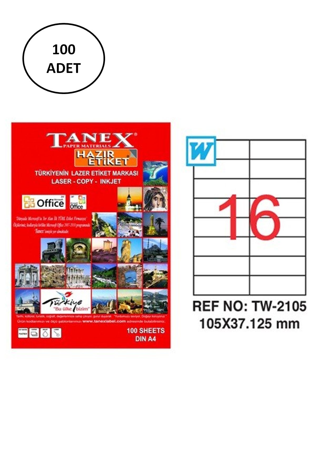 biltekno Tanex Tw-2105 Lazer Etiket 105X37 Mm 100 Lü