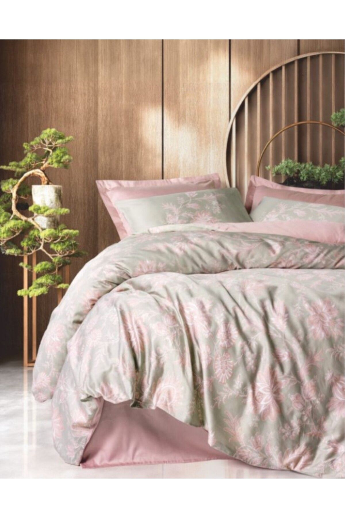 FAYMEM GLOBAL Betula Pudra Saten Nevresim Takımı Çift Kişilik