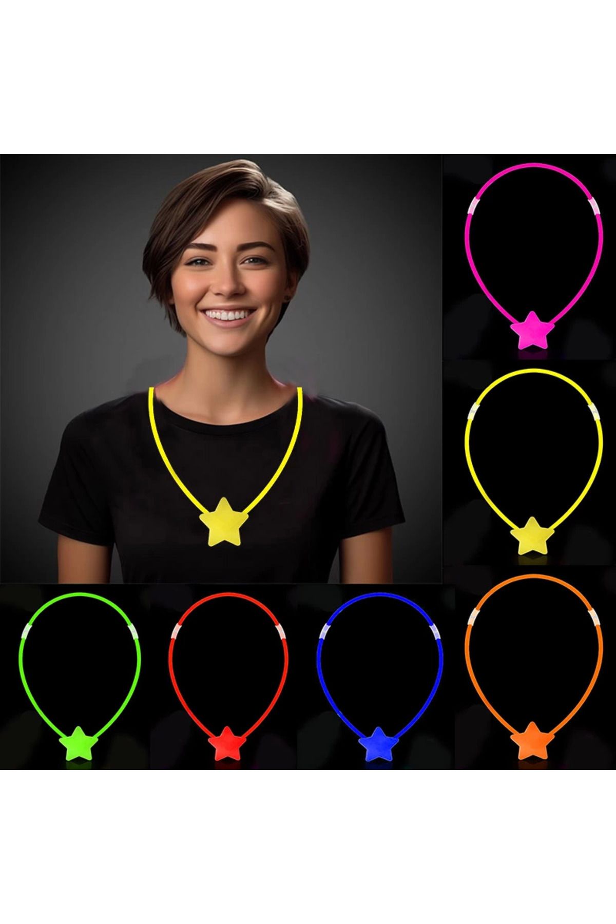 YNT İthalat Glow Yıldız Kolye - Glow Kolye - Glow Stick Partisi Yıldız Kolye 6 Adet