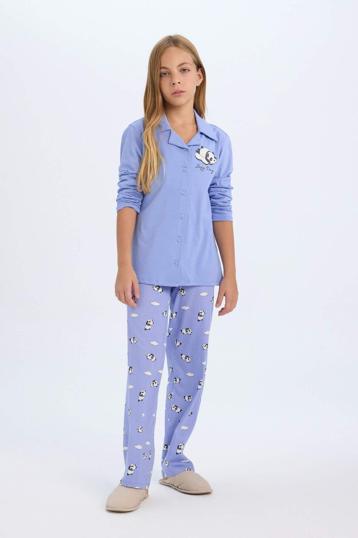 DeFacto-Girl's Regular Fit Printed Long Sleeve Pajama Set 4