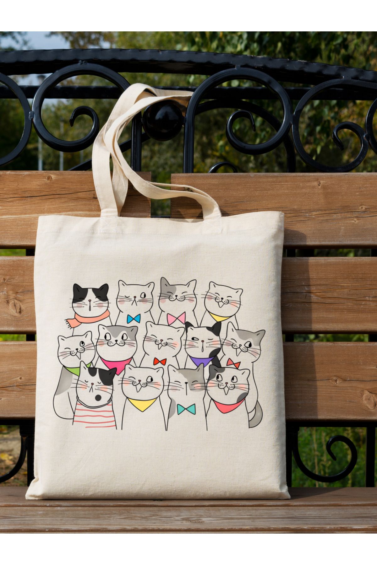 BİBANAPROMOSYON Funny Cat Kedi Tasarım Tote Bag Bez Çanta