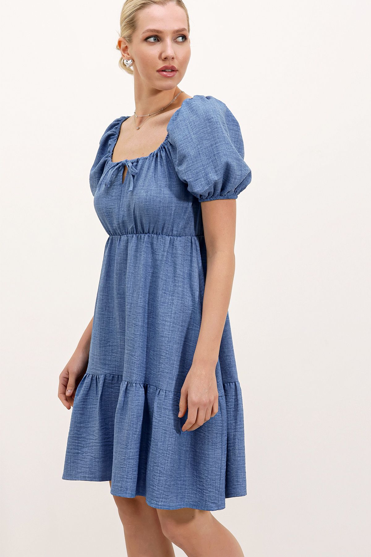 Bigdart-2351 Ausgestelltes Popeline-Kleid - C. Indigo 2
