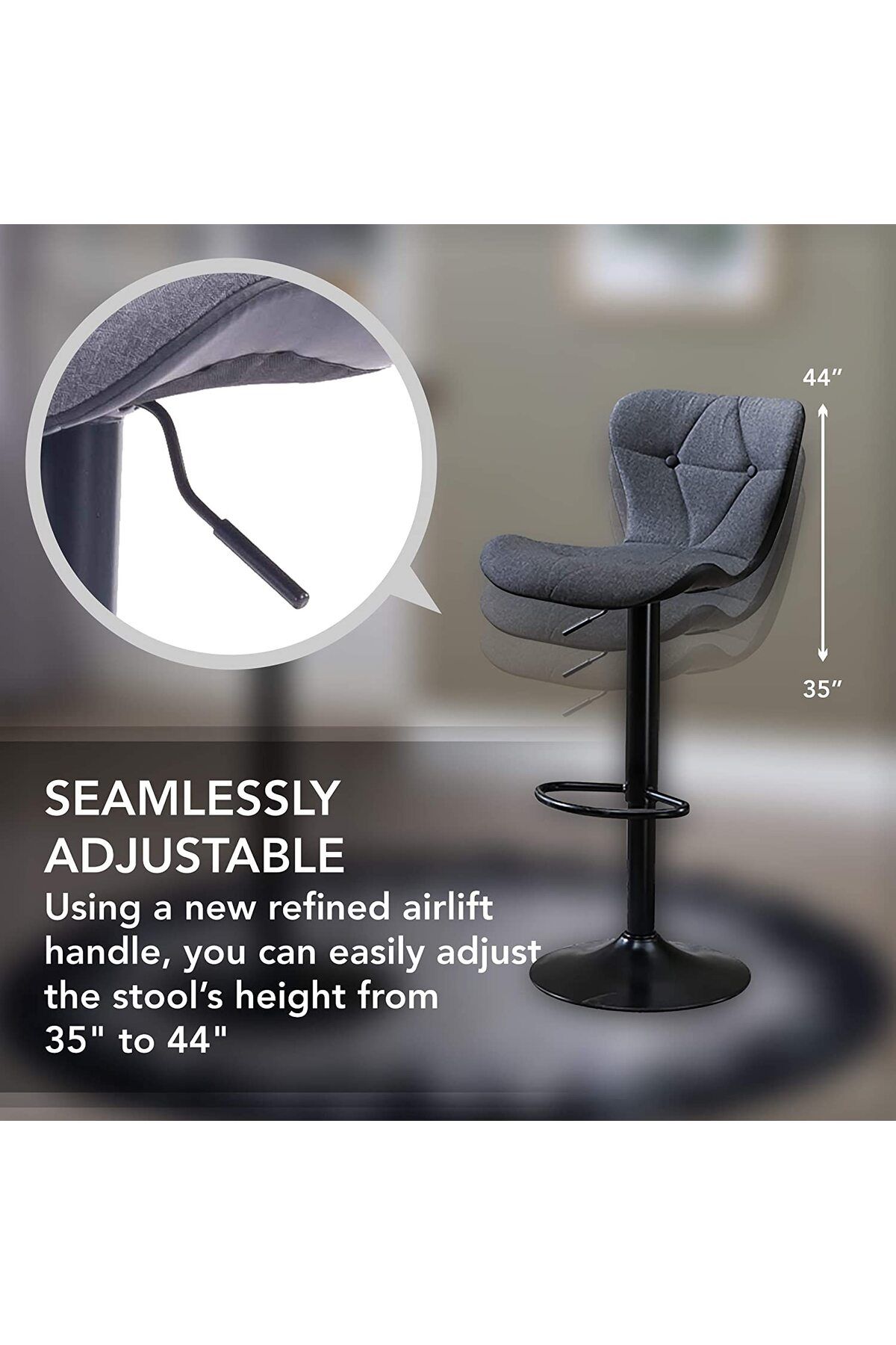 Mahmayi-C866 Grey Bar Stool with Adjustable Height - Grey 3