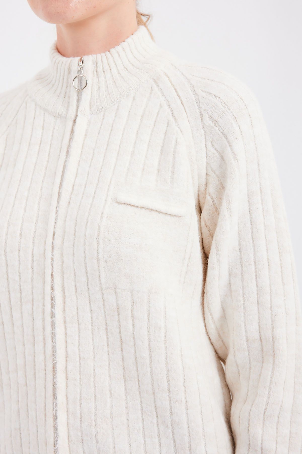 Bigdart-15863 Strickjacke mit Reißverschluss - Ecru 5