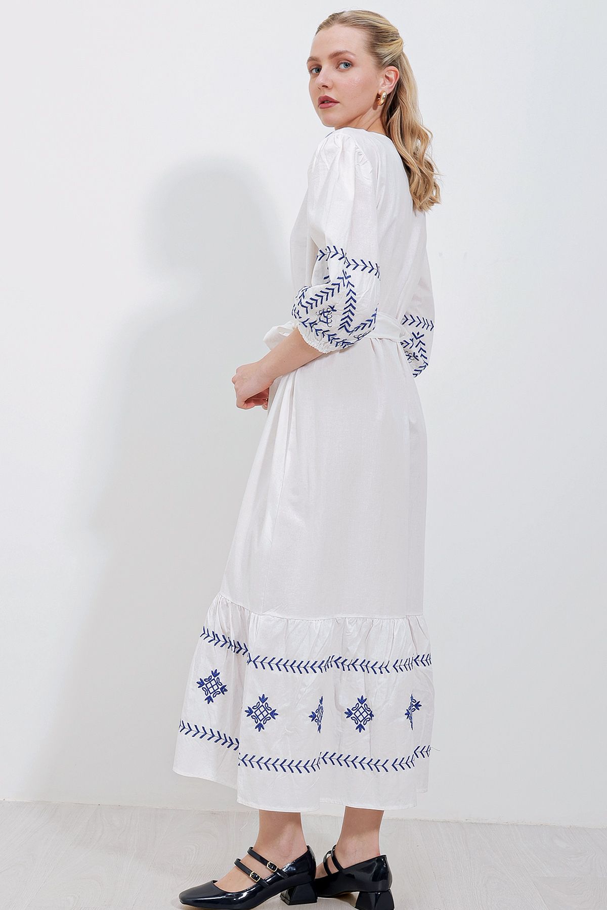 Bigdart-2479 Rochie de in brodata - Alba 5