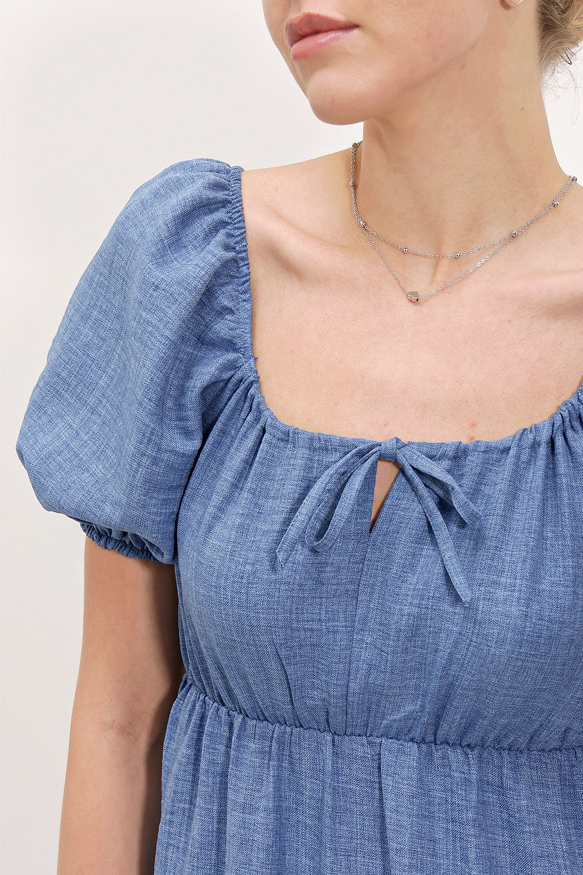 Bigdart-2351 Ausgestelltes Popeline-Kleid - C. Indigo 3