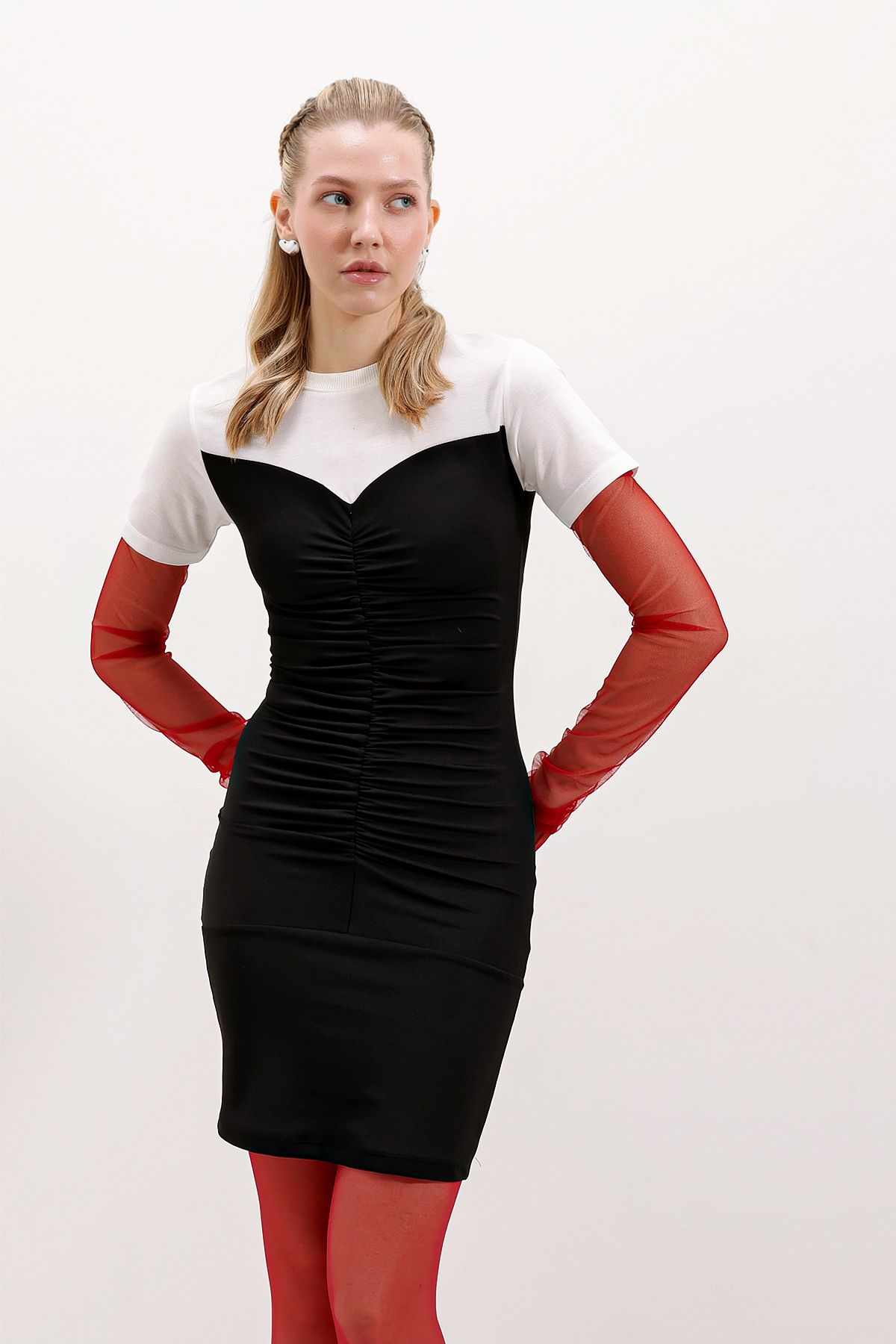 Bigdart-2472 Gerafftes Minikleid - Schwarz 1