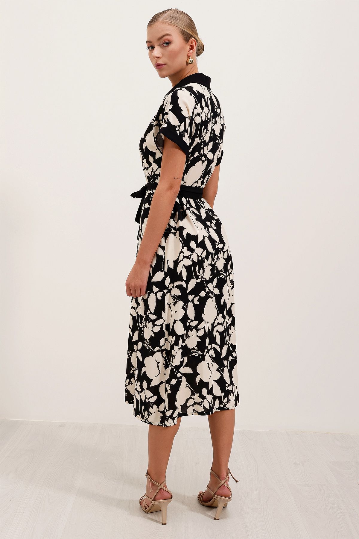 Bigdart-2455 Gemustertes Hemdblusenkleid - Schwarz 5