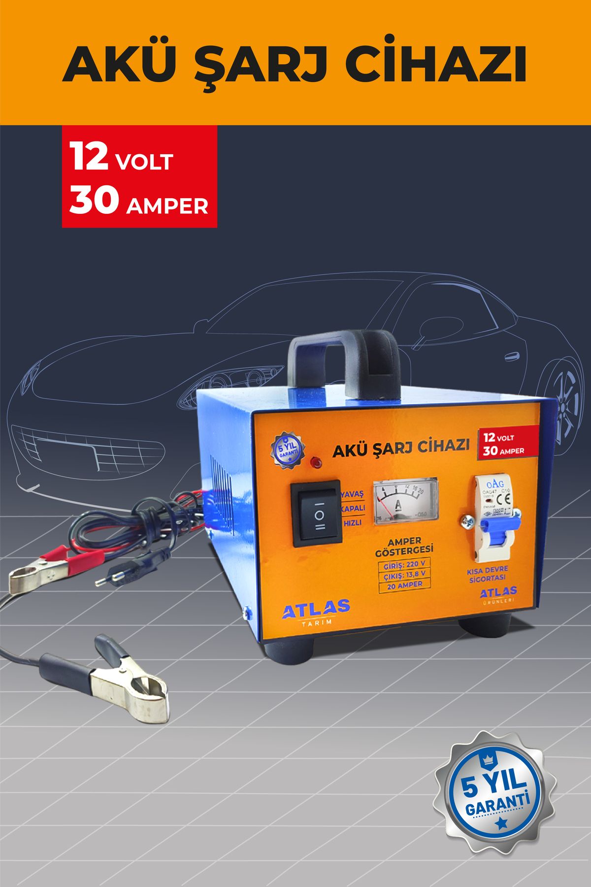 Atlas Akü Şarj Cihazı 12 Volt 30 Amper 5 Yıl Garanti