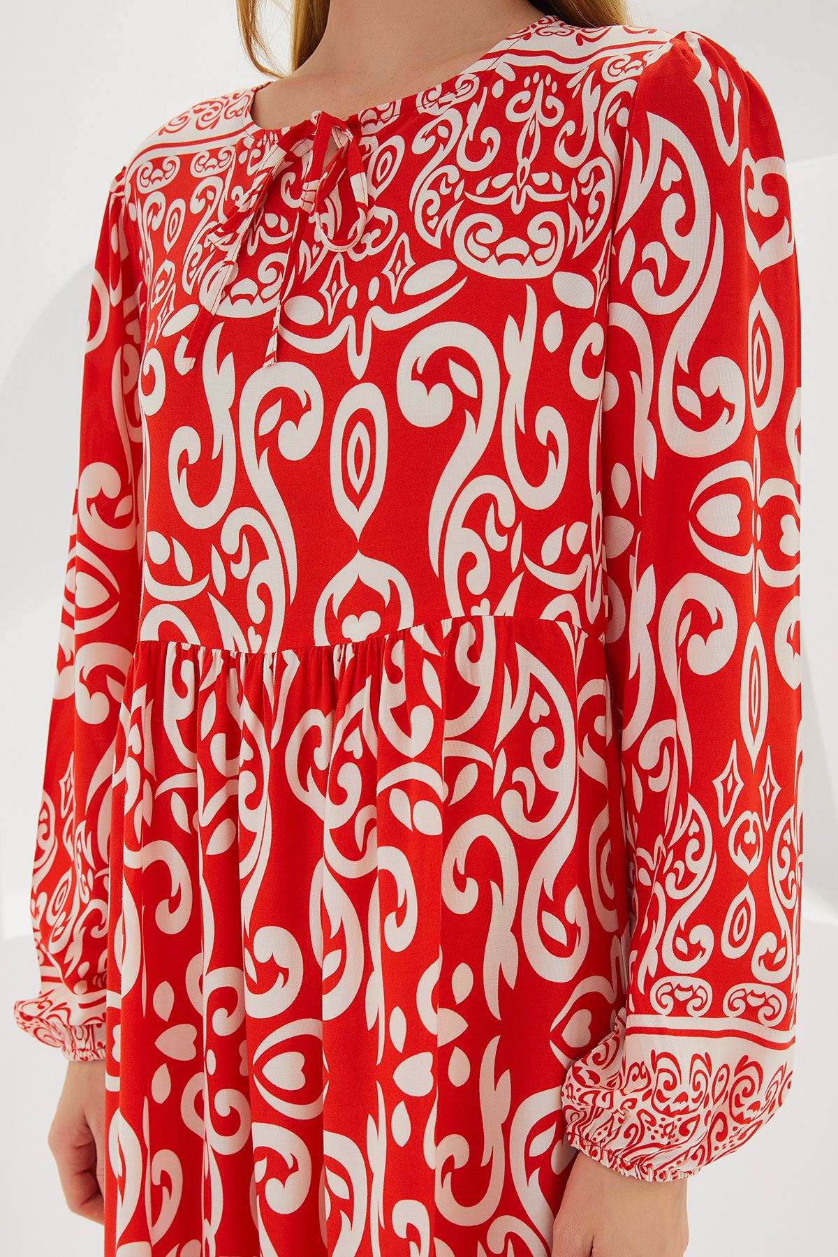 Bigdart-Women's Red Patterned Long Viscose Dress 1947 3