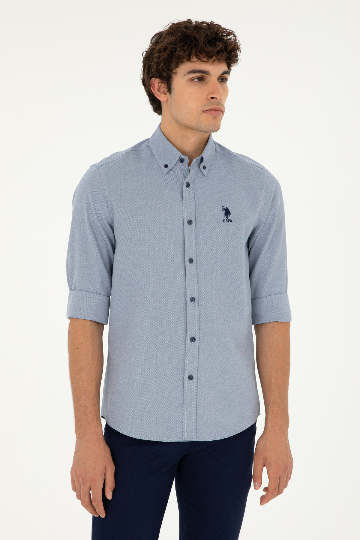 یو اس پولو پیراهن مردانه آستین بلند سرمه‌ای کد ۵۰۲۸۷۸۰۵-VR033