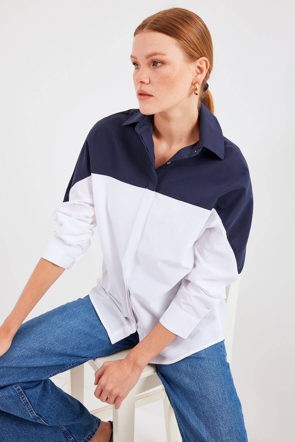 Bigdart-20221 Color Block Oversize Shirt - Navy Blue 7
