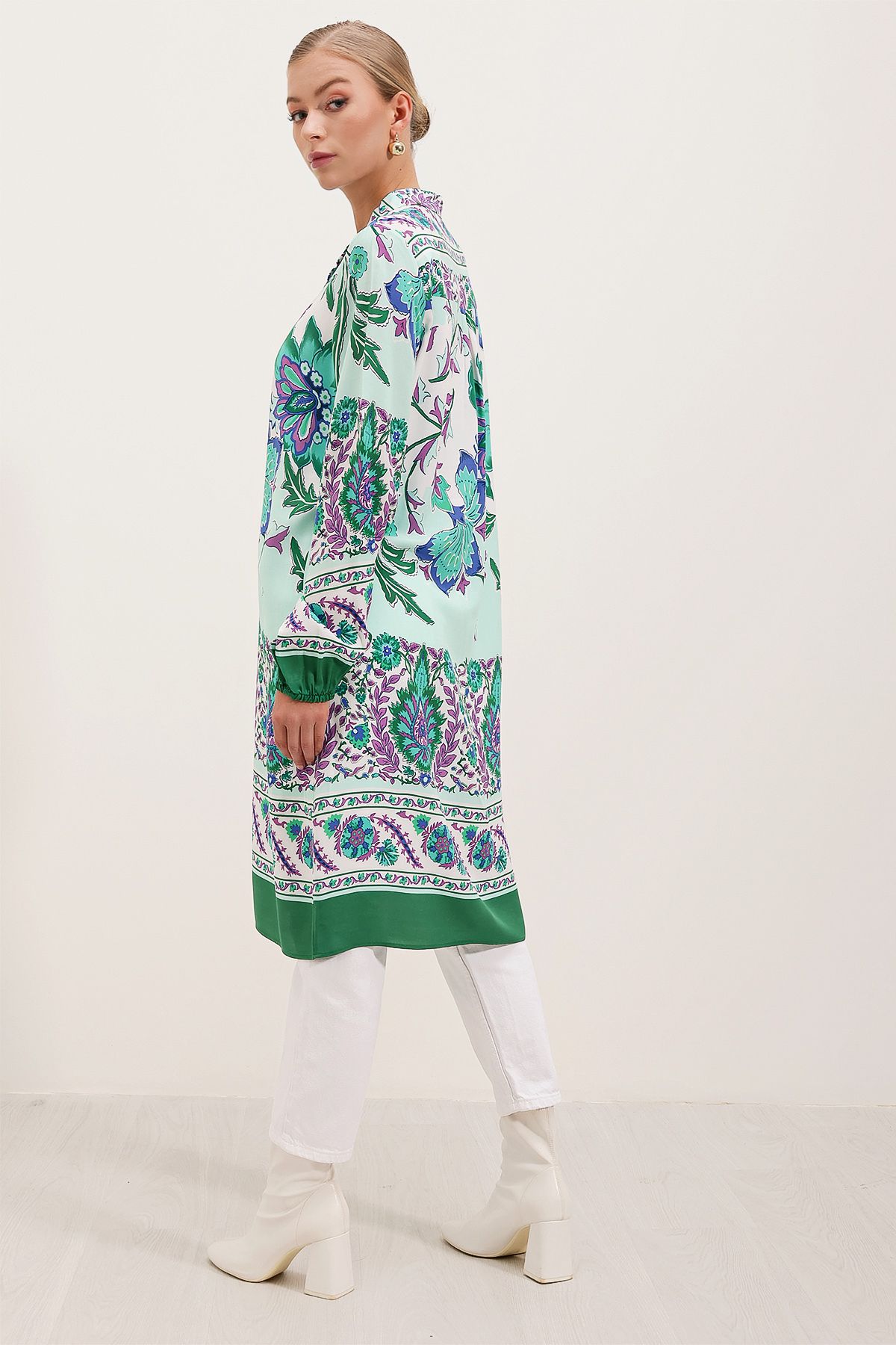Bigdart-5903 Patterned Viscose Dress - Green 4