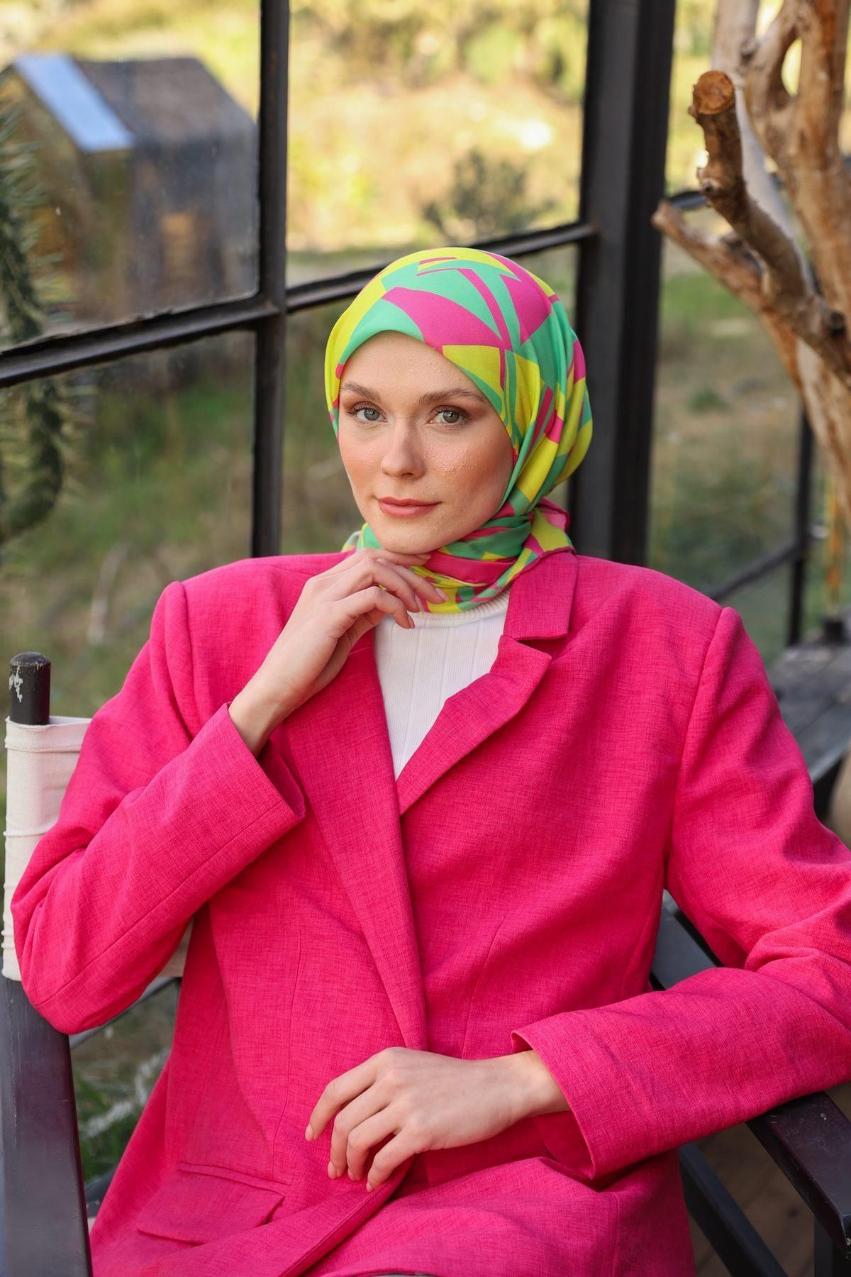 İpekhan-Canvas Pattern Soft Scarf Navy Blue 1164-12 1