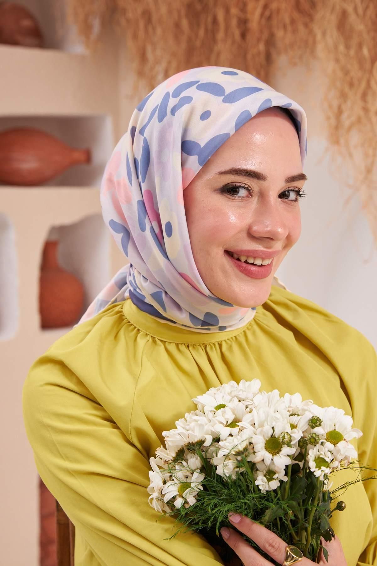 İpekhan-Eșarfă din viscoză din bumbac Liliac Ipekhan Flowers 1122-09 2