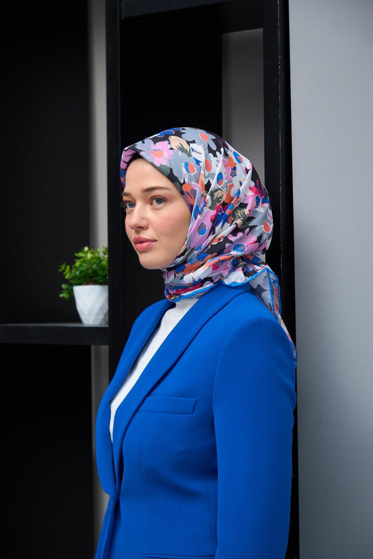 İpekhan-Harmony Collection - Lilac Pink and Black Soft Scarf 1179-03 3