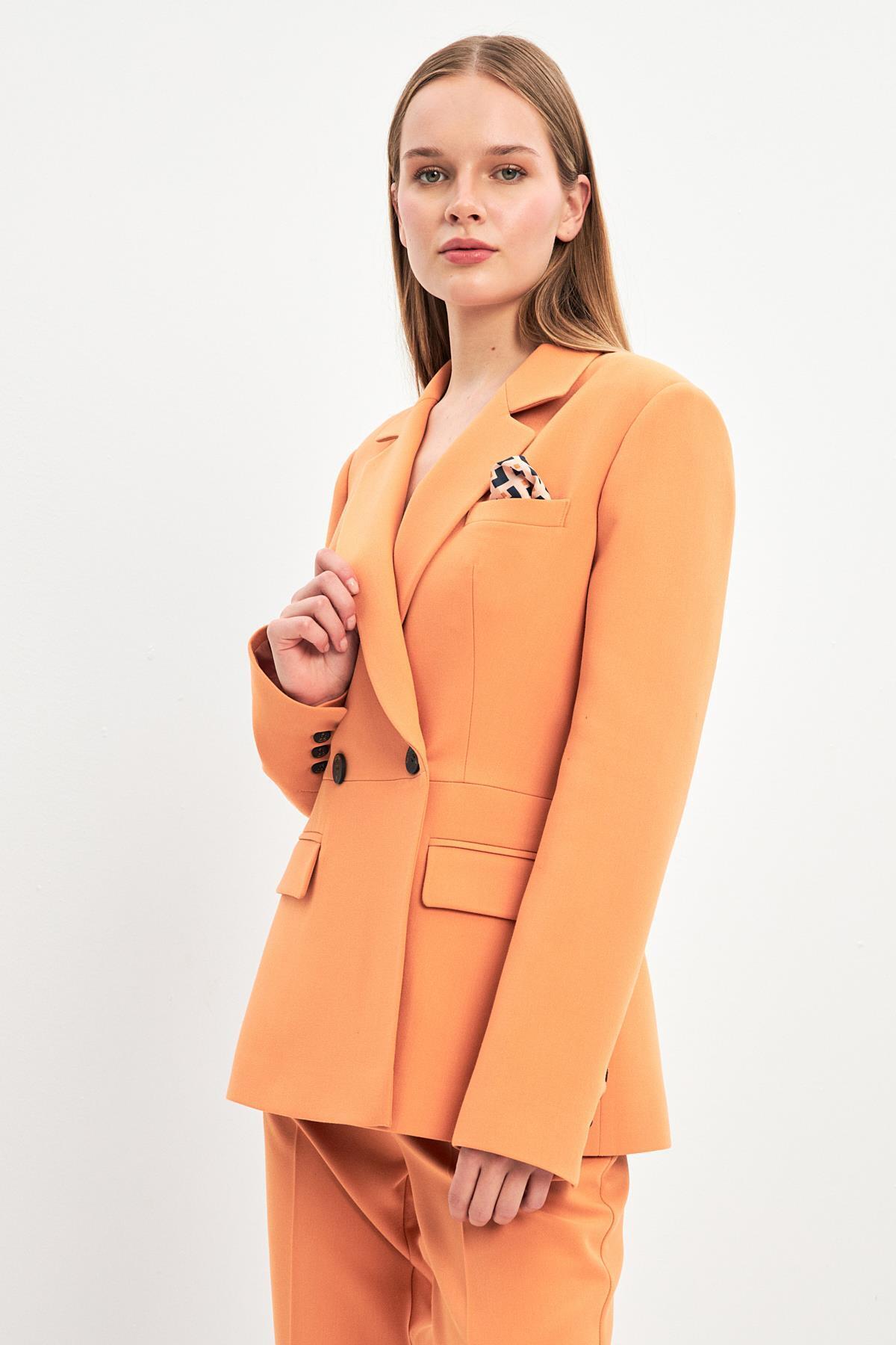 Setre-Orange Pocket Detailed Jacket and Belt Detailed Wide Cut Trousers Suit 3