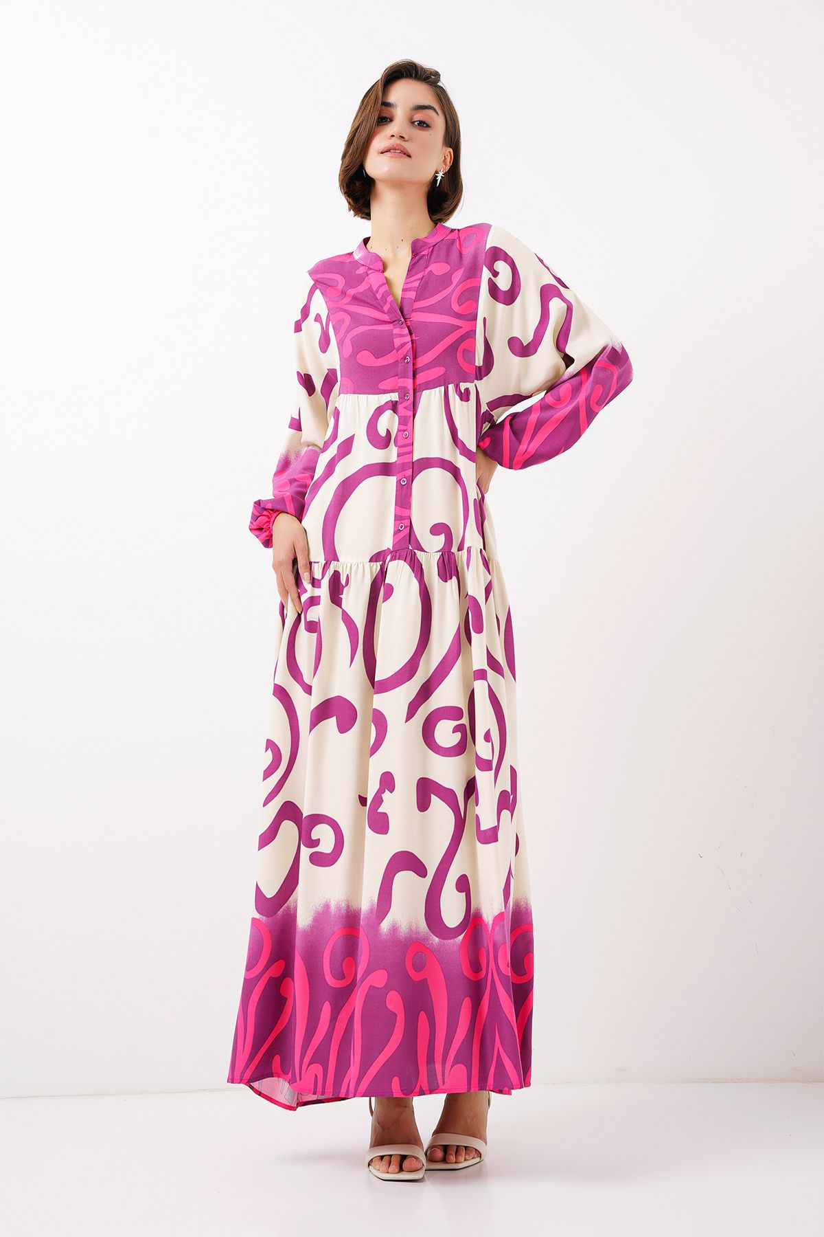 Bigdart-Fuchsia Ecru Viscose Women's Hijab Dress - 2423 3